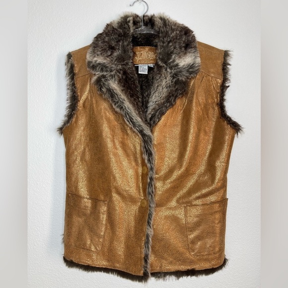 Boho Chic Leather Vest Faux Fur Trim Western Festival Layering Fall Piece PLarge - Picture 5 of 16